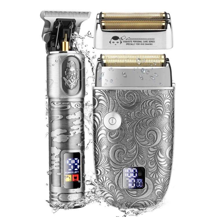 Men Bald Haircut 2 In 1 Electric Hair Clipper Waterproof Set, 962 Gray, 962 Gold