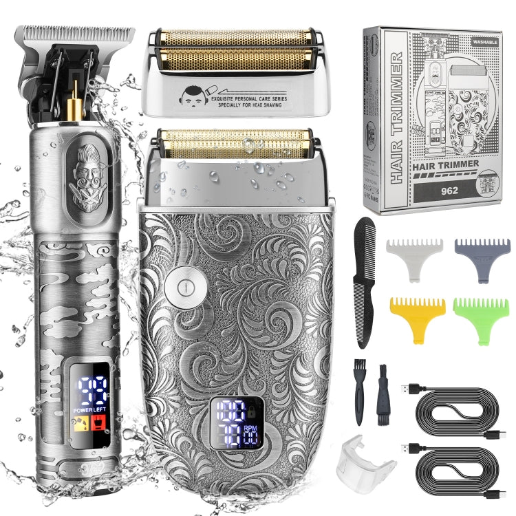Men Bald Haircut 2 In 1 Electric Hair Clipper Waterproof Set, 962 Gray, 962 Gold