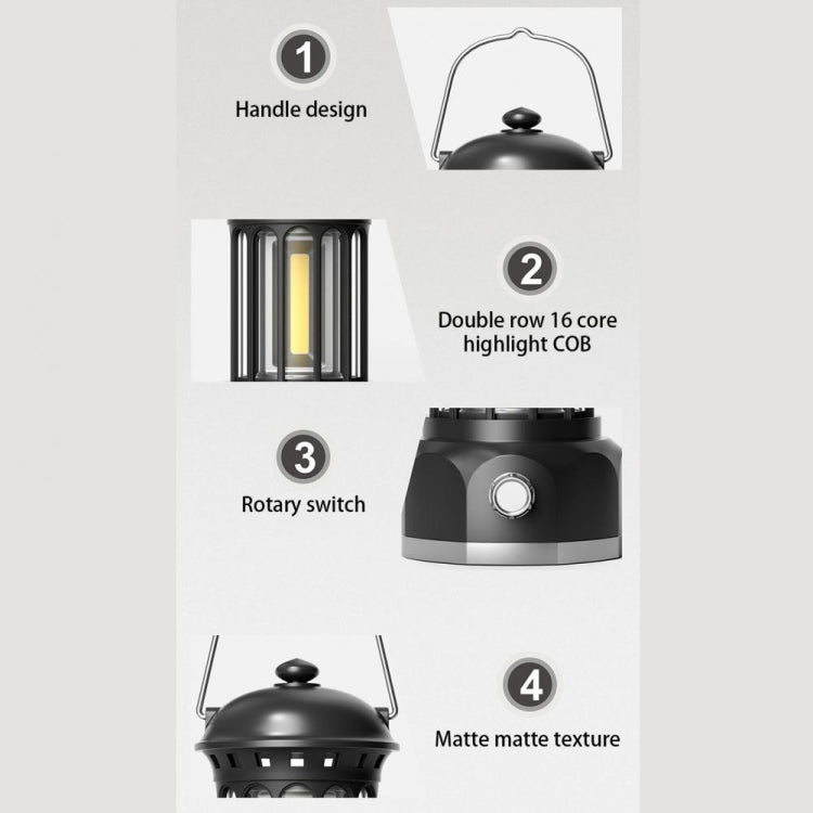 Rechargeable COB Portable Outdoor Camping Lamp Atmosphere Tent Lamp Retro Lamp, Rechargeable Small Beige, Rechargeable Small Black, Rechargeable Small Green, Rechargeable Small Red, Rechargeable Large Beige, Rechargeable Large Black                    ...