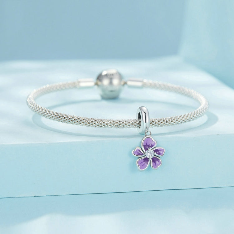 S925 Sterling Silver Purple Flower Pendant DIY Bracelet Accessories Beads