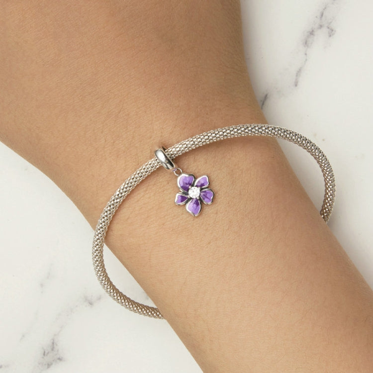S925 Sterling Silver Purple Flower Pendant DIY Bracelet Accessories Beads