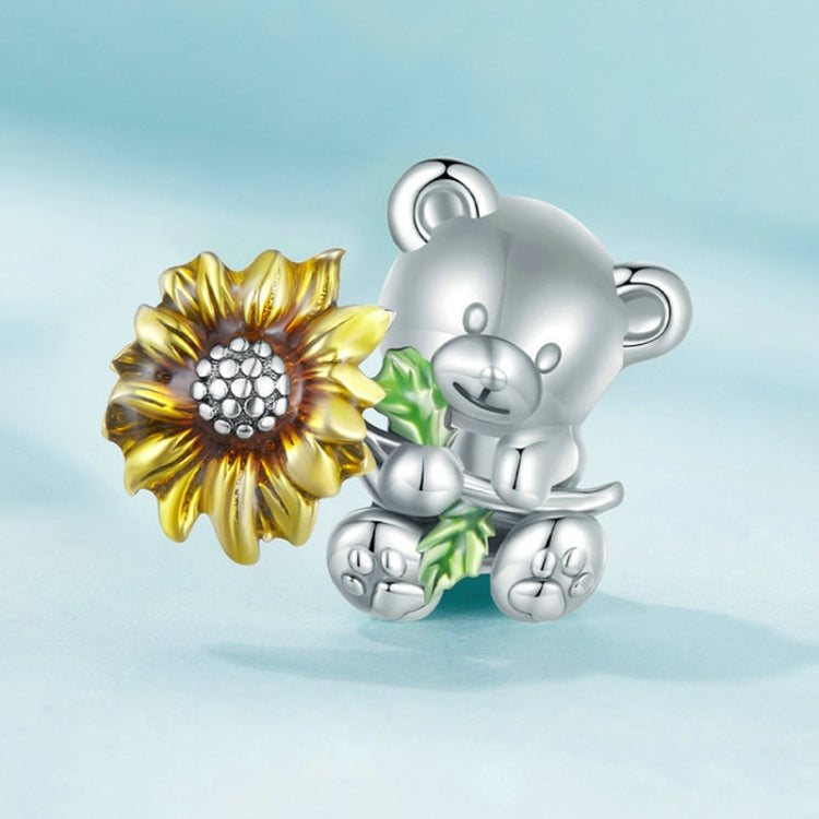 Cute Bear Sunflower DIY Beads S925 Sterling Silver Bracelet Accessories, SCC2560