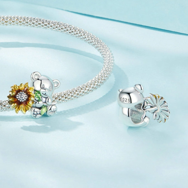 Cute Bear Sunflower DIY Beads S925 Sterling Silver Bracelet Accessories, SCC2560