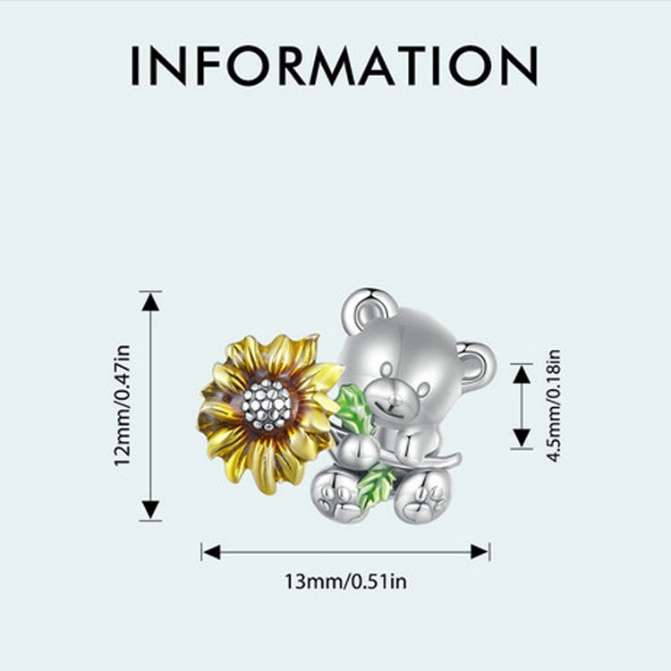 Cute Bear Sunflower DIY Beads S925 Sterling Silver Bracelet Accessories, SCC2560