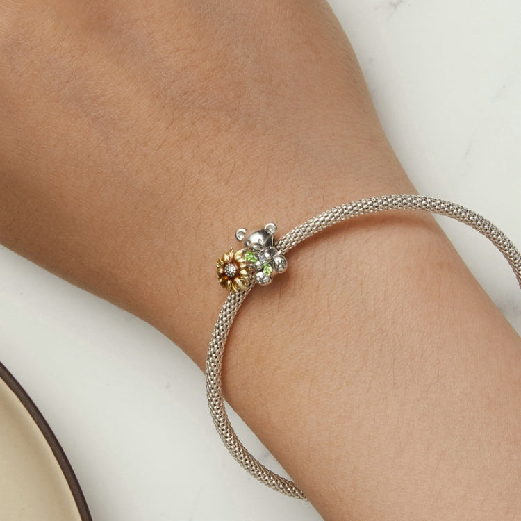 Cute Bear Sunflower DIY Beads S925 Sterling Silver Bracelet Accessories, SCC2560