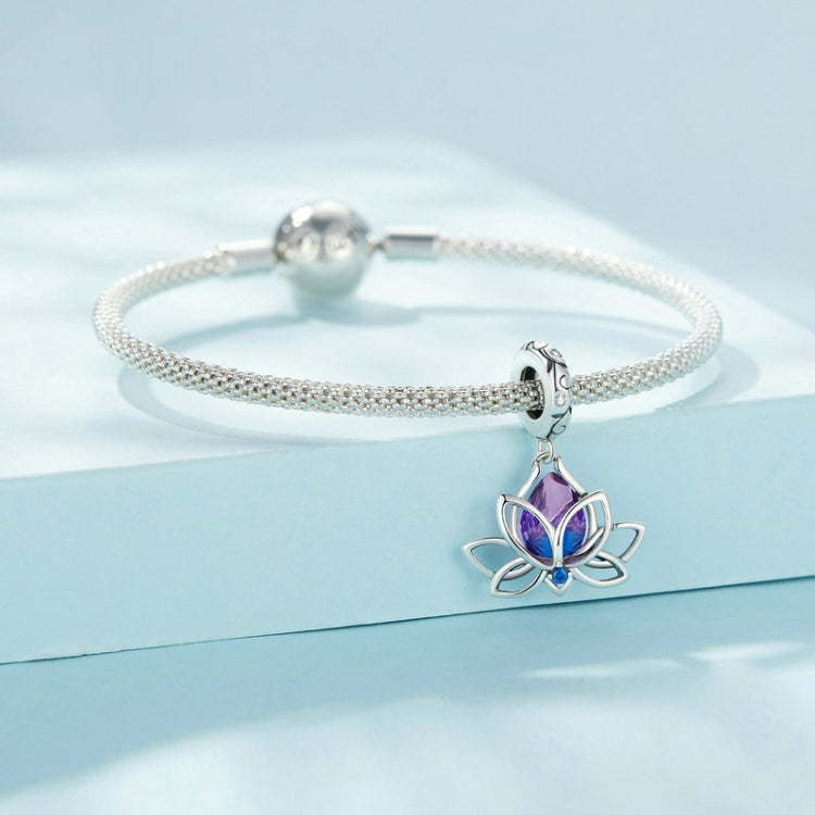 S925 Sterling Silver Lotus Pendant Gradient Water Drop Tourmaline DIY Bracelet Beads, SCC2562