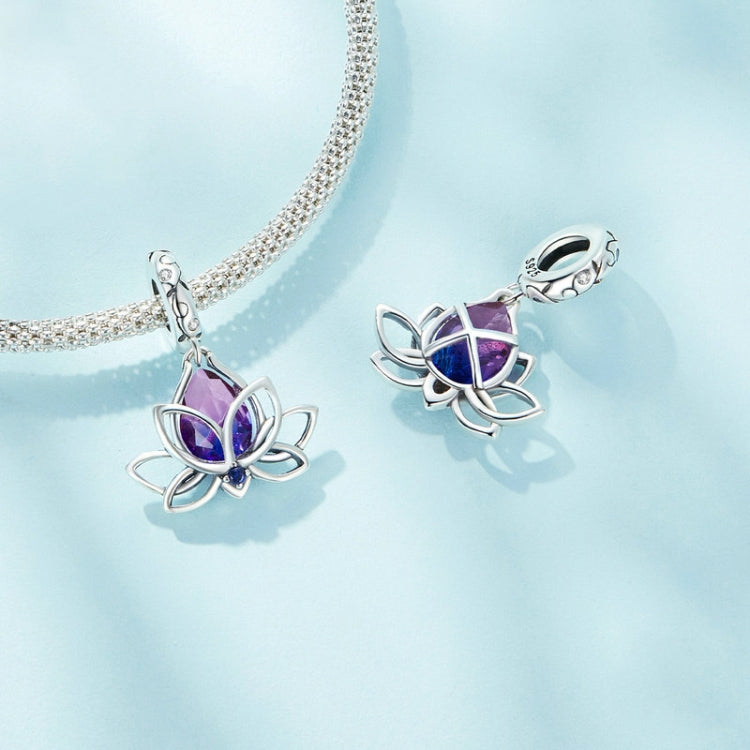 S925 Sterling Silver Lotus Pendant Gradient Water Drop Tourmaline DIY Bracelet Beads, SCC2562
