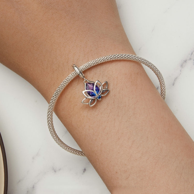 S925 Sterling Silver Lotus Pendant Gradient Water Drop Tourmaline DIY Bracelet Beads, SCC2562