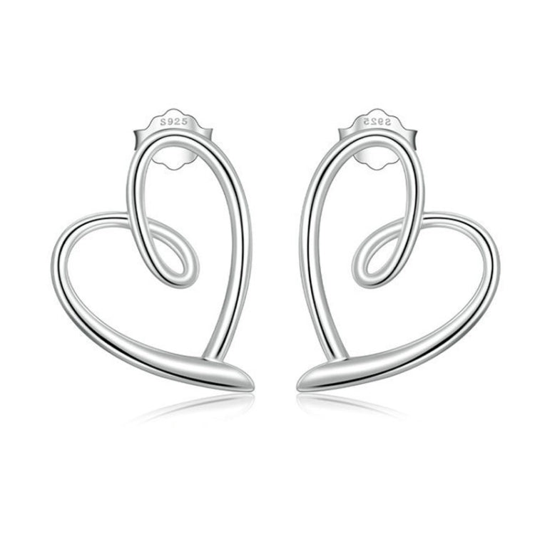 S925 Sterling Silver Plated Platinum Wrap Heart Stud Earrings, BSE871