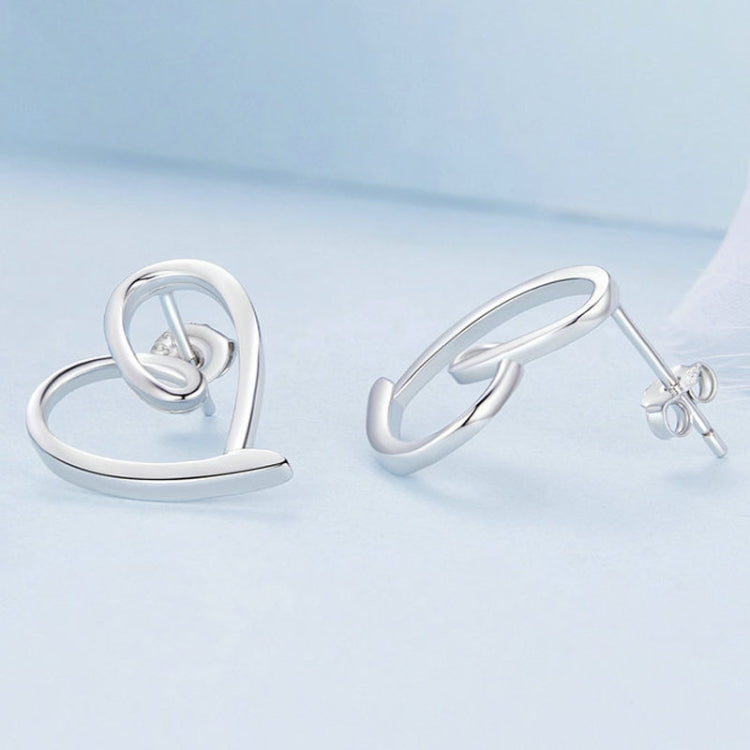 S925 Sterling Silver Plated Platinum Wrap Heart Stud Earrings, BSE871