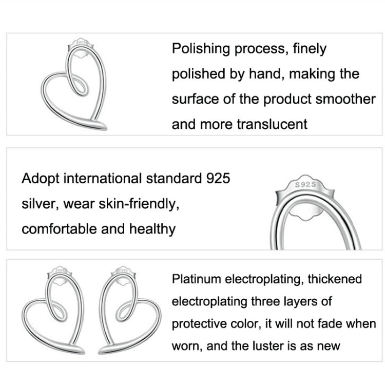 S925 Sterling Silver Plated Platinum Wrap Heart Stud Earrings, BSE871
