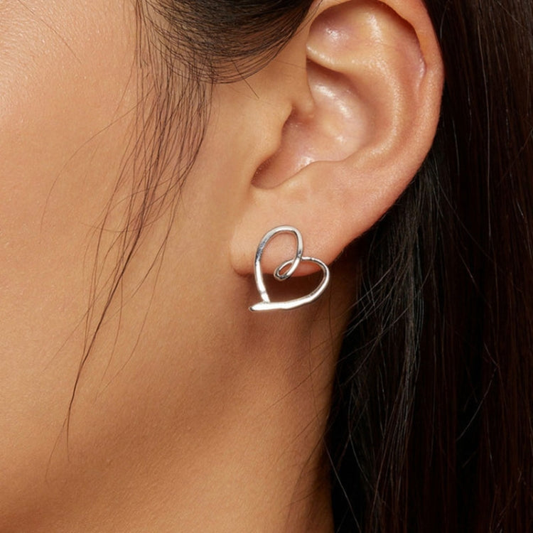 S925 Sterling Silver Plated Platinum Wrap Heart Stud Earrings, BSE871