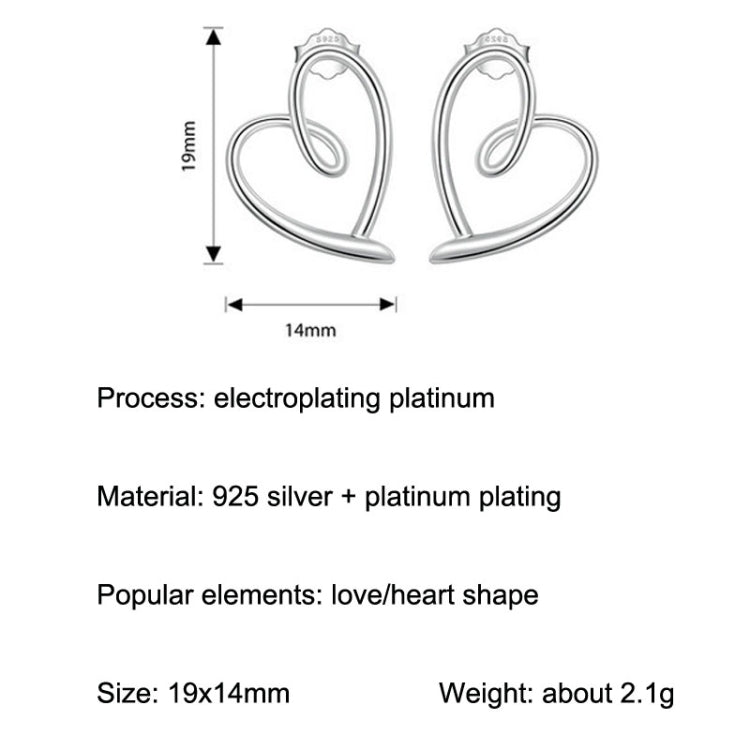 S925 Sterling Silver Plated Platinum Wrap Heart Stud Earrings, BSE871