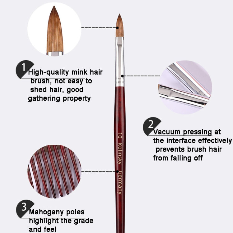 Red Wood Handle Kolinsky Hair Nail Art Brush, No. 2, No. 4, No. 6, No. 8, No. 10, No. 12, No. 14, No. 16, No. 18, No. 20