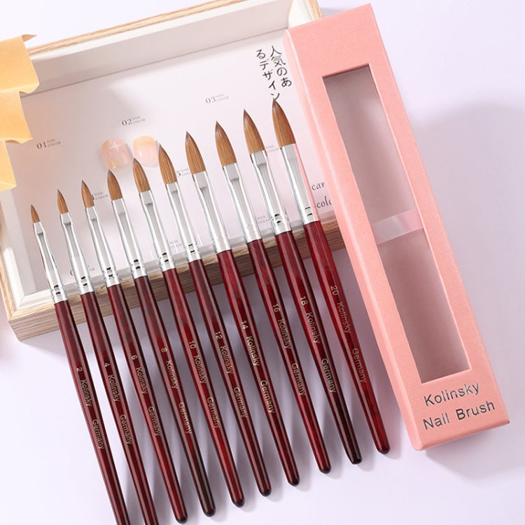 Red Wood Handle Kolinsky Hair Nail Art Brush, No. 2, No. 4, No. 6, No. 8, No. 10, No. 12, No. 14, No. 16, No. 18, No. 20