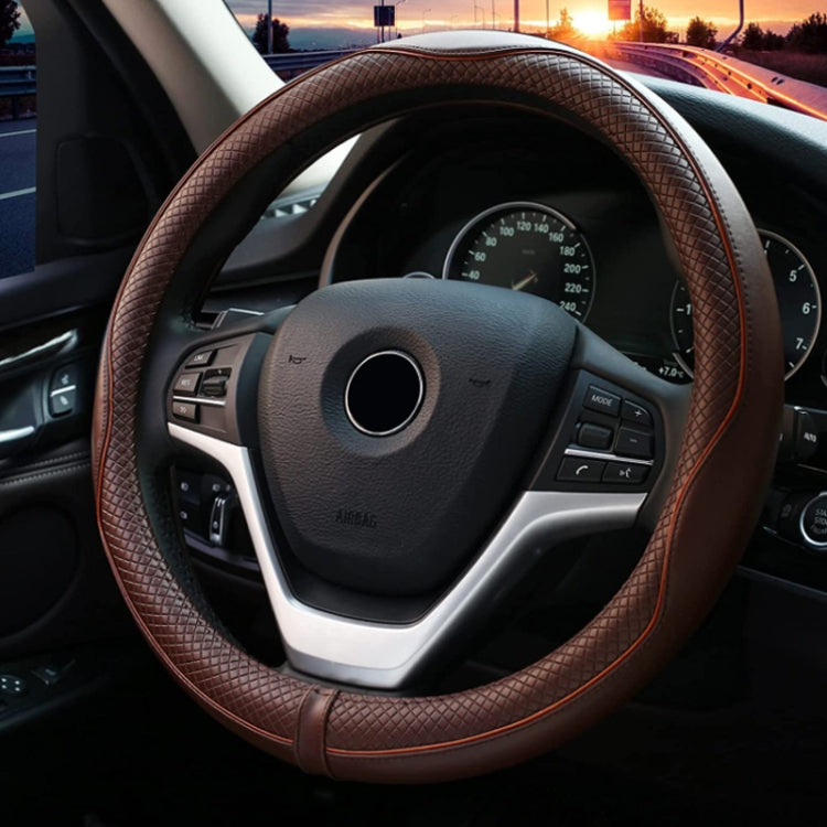 38cm Car Embossed Leather Steering Wheel Cover, Black Red, Black Blue, Dark Coffee, Black Light Coffee, All Black, All Coffee, D Type Black Red, D Type Black, D Type Black Coffee, D Type All Black, D Type All Coffee, D Type Black Light Coffee