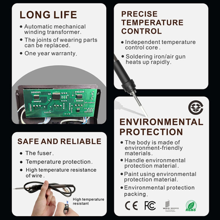 BAKU BA-601C+ Digital Display 2-In-1 Electric Soldering Iron Heat Exchanger Mobile Phone Maintenance Desoldering, EU Plug 220V, US Plug 110V
