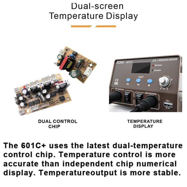 BAKU BA-601C+ Digital Display 2-In-1 Electric Soldering Iron Heat Exchanger Mobile Phone Maintenance Desoldering, EU Plug 220V, US Plug 110V