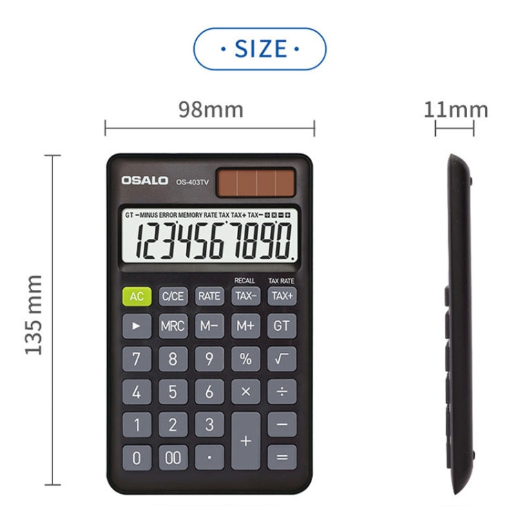 OSALO OS-403TV 10-digit LCD Screen Solar Dual Power Supply Mini Student Desktop Calculator, OS-403TV