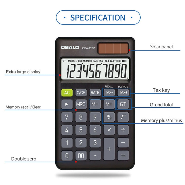 OSALO OS-403TV 10-digit LCD Screen Solar Dual Power Supply Mini Student Desktop Calculator, OS-403TV