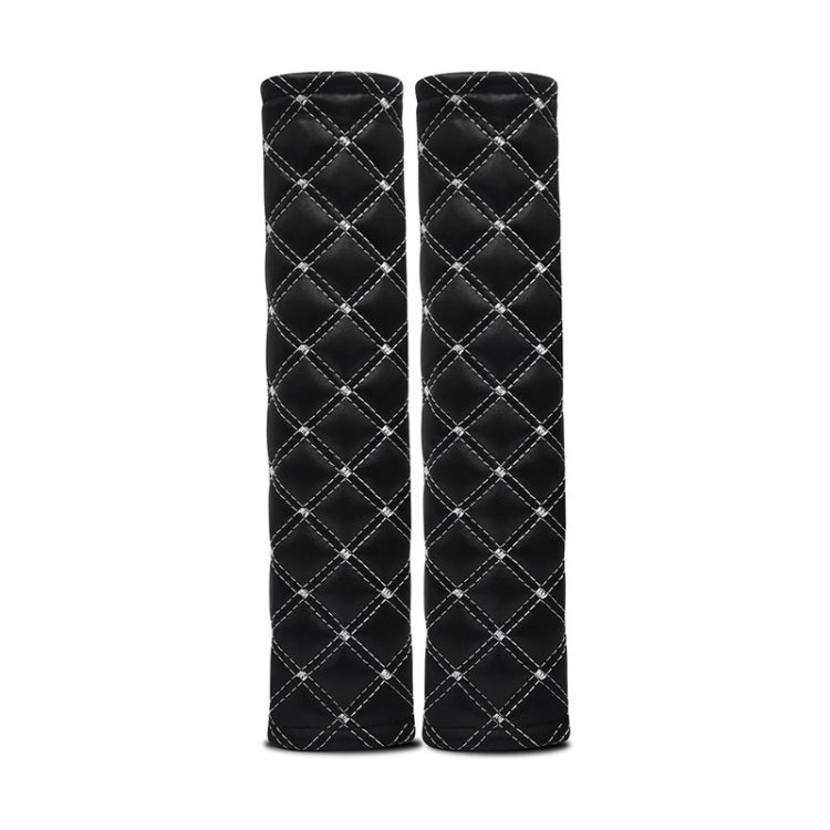 Rhombus Leather Seat Belt Shoulder Protector Pads, Black Leather Red Line, Black Leather White Line, Light Brown, Beige, Light Grey