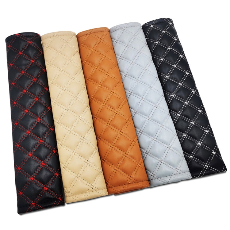 Rhombus Leather Seat Belt Shoulder Protector Pads, Black Leather Red Line, Black Leather White Line, Light Brown, Beige, Light Grey