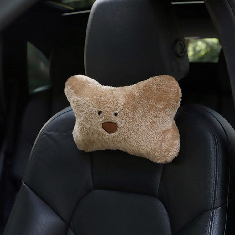 Car Cartoon Bear Plush Seat Upholstery Pillow, Headrest Brown, Lumbar Pillow Brown, Headrest White, Lumbar Pillow White