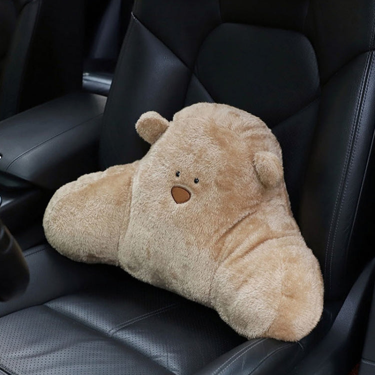 Car Cartoon Bear Plush Seat Upholstery Pillow, Headrest Brown, Lumbar Pillow Brown, Headrest White, Lumbar Pillow White