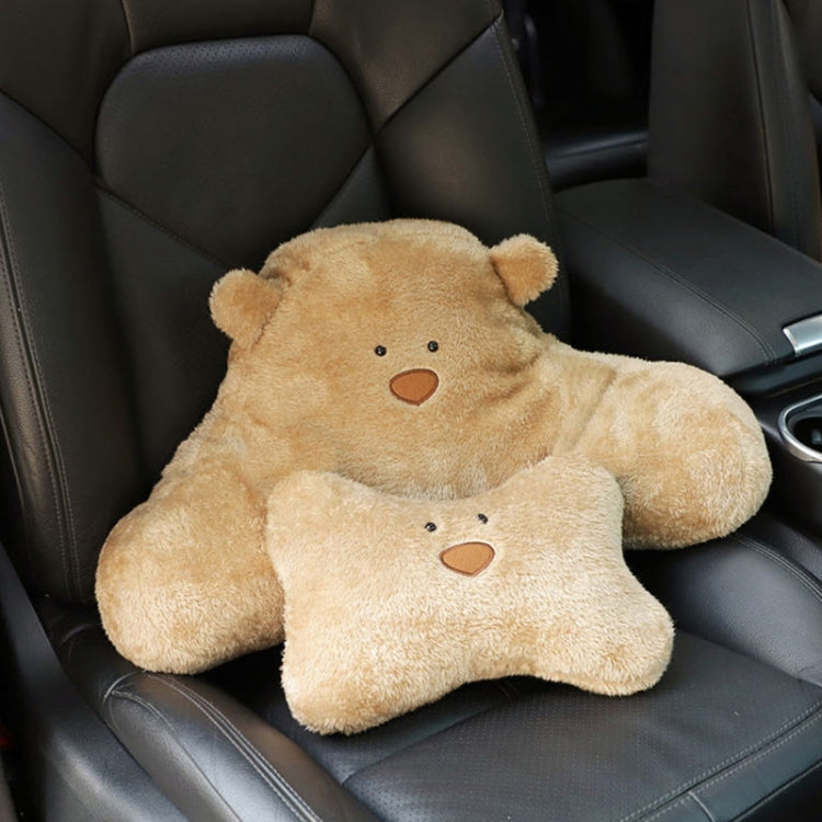 Car Cartoon Bear Plush Seat Upholstery Pillow, Headrest Brown, Lumbar Pillow Brown, Headrest White, Lumbar Pillow White