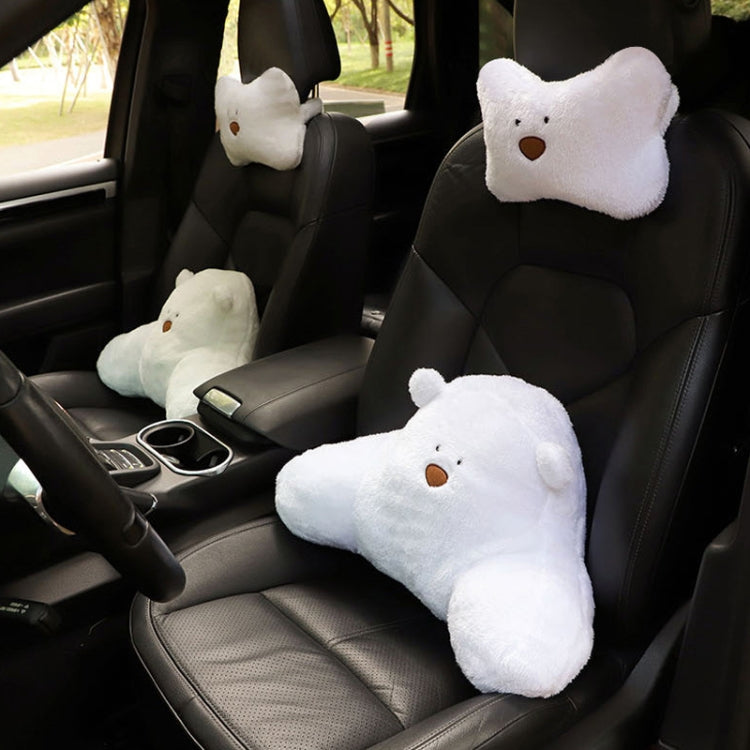 Car Cartoon Bear Plush Seat Upholstery Pillow, Headrest Brown, Lumbar Pillow Brown, Headrest White, Lumbar Pillow White