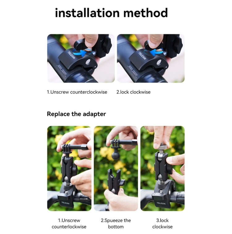 TELESIN Plastic Crab Claw Handlebar Tube Clamp For Sports Camera Mobile Phones, Plastic