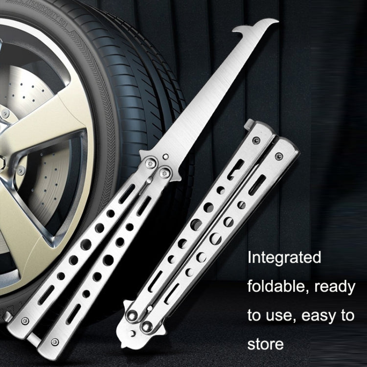 Folding Stone Clearing Hook Safety Hammer Portable Car Tire Cleaning Tool Set, Silver, Black