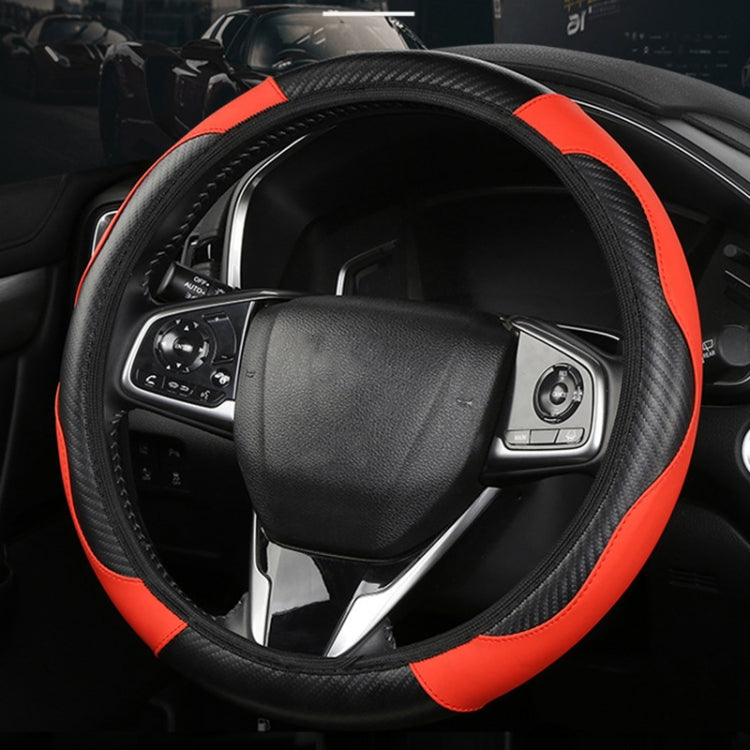 38cm Carbon Fiber Elastic Leather Without Inner Ring Car Steering Wheel Cover, Blue, Purple, Red, Claret, Black, Liquor