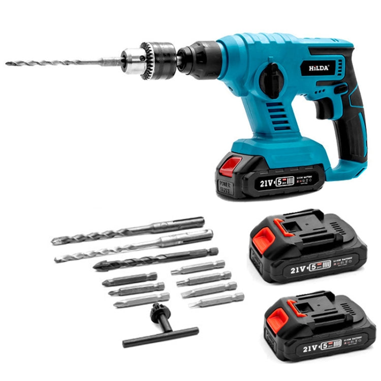 HILDA 12pcs /Set Li-Ion Power Hammer Electrical Impact Drill, 1 Battery+1 Charger EU Plug, 2 Battery+1 Charger EU Plug, 1 Battery+1 Charger US Plug, 2 Battery+1 Charger US Plug