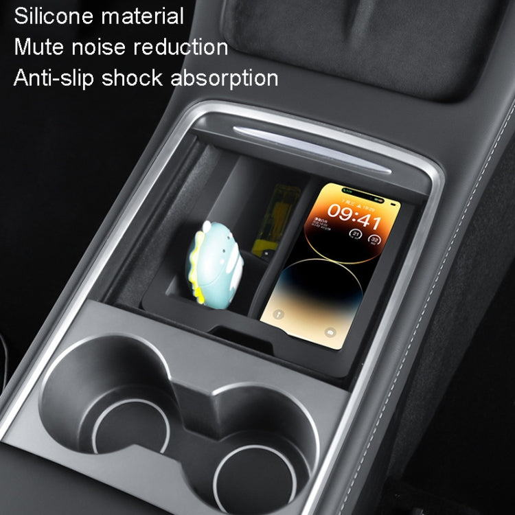 For Tesla Model 3 / Y Silicone Double Layer Storage Small Ice Box, Center Front With Divider (Black), Rear Center No Separation (Black)