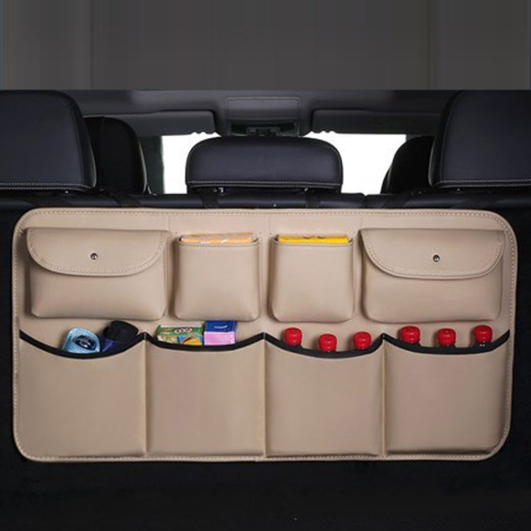 Car Trunk Leather Storage Bag Large Capacity Rear Seat Back Pouch, Leather, Mesh Pocket