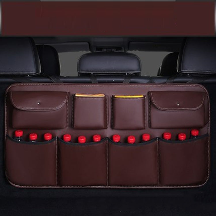 Car Trunk Leather Storage Bag Large Capacity Rear Seat Back Pouch, Leather, Mesh Pocket