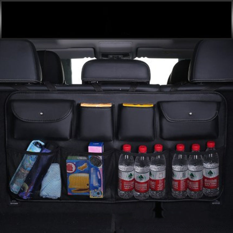 Car Trunk Leather Storage Bag Large Capacity Rear Seat Back Pouch, Leather, Mesh Pocket