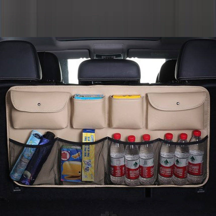 Car Trunk Leather Storage Bag Large Capacity Rear Seat Back Pouch, Leather, Mesh Pocket