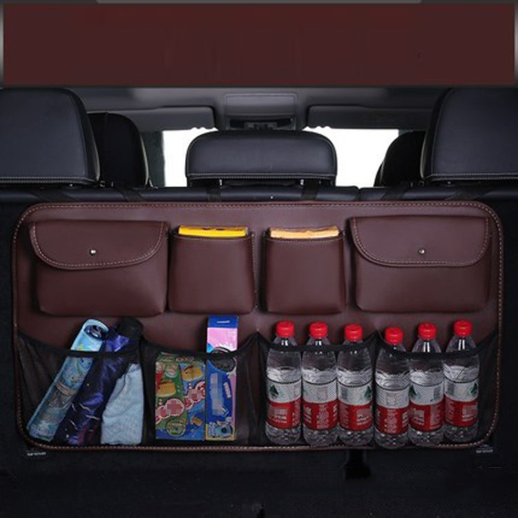 Car Trunk Leather Storage Bag Large Capacity Rear Seat Back Pouch, Leather, Mesh Pocket