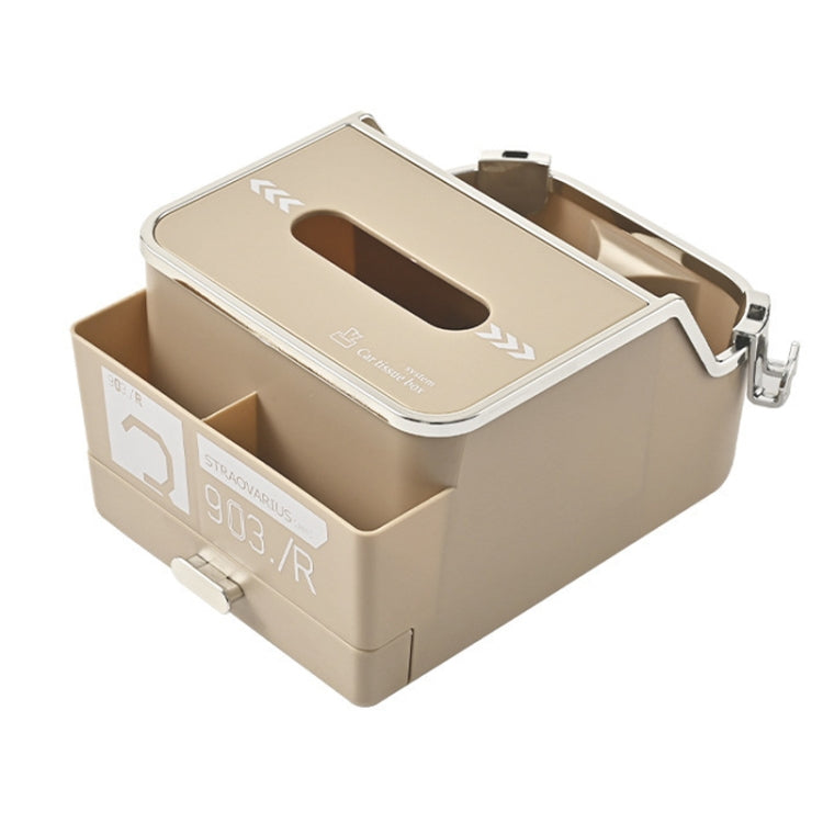 Car Tissue Box Multifunction Cup Holder Armrest Box Storage Box, Black, Beige