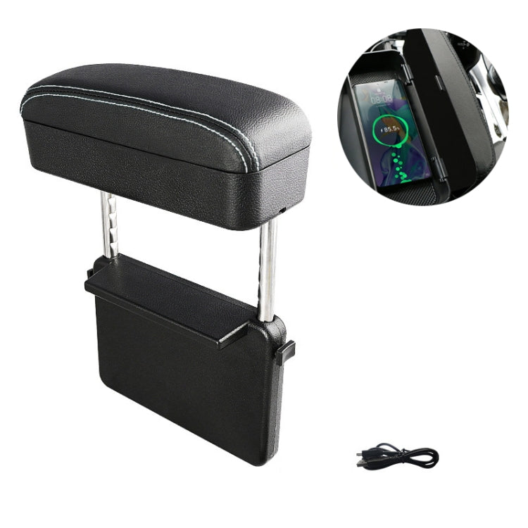 Car Wireless Charging Armrest Box Multifunctional Seat Crack Storage Box, Beige, Black White Line, Black Red Line, Black Line, Brown, Grey