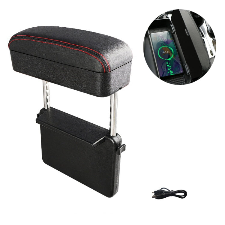 Car Wireless Charging Armrest Box Multifunctional Seat Crack Storage Box, Beige, Black White Line, Black Red Line, Black Line, Brown, Grey