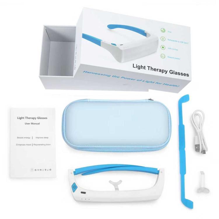 SAD Light Therapy Glasses Wearable UV-Free Blue & Red LED Light Therapy Lamp, English Version, Japanese Version