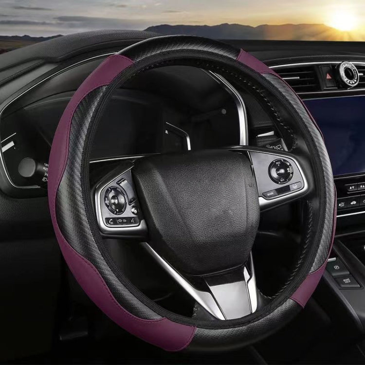 39cm Carbon Fiber Elastic Leather Without Inner Ring Car Steering Wheel Cover, Blue, Purple, Red, Claret, Black