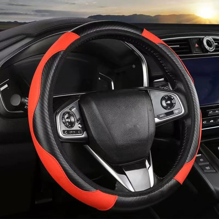 39cm Carbon Fiber Elastic Leather Without Inner Ring Car Steering Wheel Cover, Blue, Purple, Red, Claret, Black