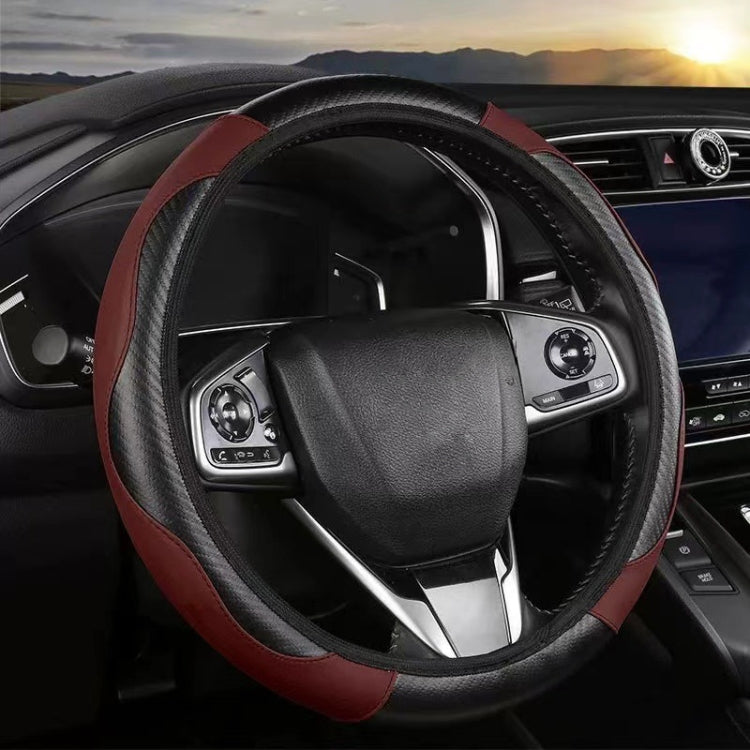 39cm Carbon Fiber Elastic Leather Without Inner Ring Car Steering Wheel Cover, Blue, Purple, Red, Claret, Black