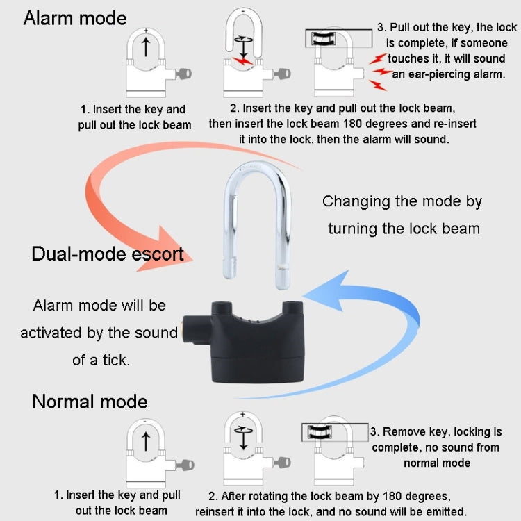 Outdoor Door Anti-Theft Alarm Lock Waterproof Anti-Pick Motorcycle Bicycle Padlock, Short Beam Model, Long Beam Model
