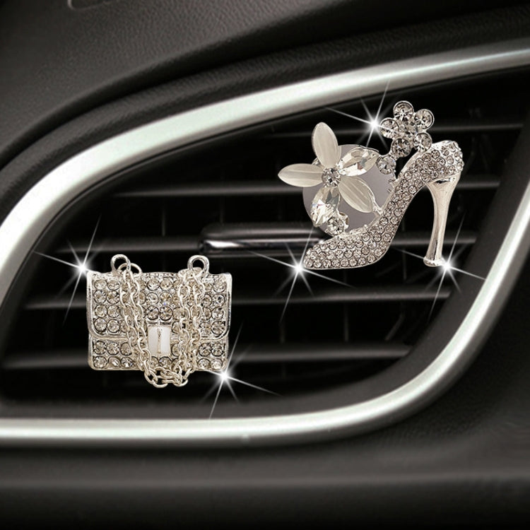 2pcs/Set Car Air Outlet Diamond-Encrusted Decoration Aromatherapy Clip, High Heels+Bag, Golden Bag+Gold High Heels, Bag+ Crown, Champagne Bag+ Gold High Heels, Bag+Color High Heels