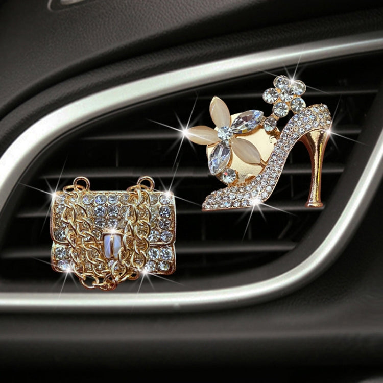 2pcs/Set Car Air Outlet Diamond-Encrusted Decoration Aromatherapy Clip, High Heels+Bag, Golden Bag+Gold High Heels, Bag+ Crown, Champagne Bag+ Gold High Heels, Bag+Color High Heels
